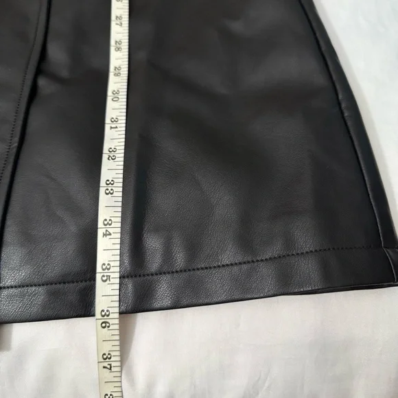 Black faux leather lapel collar belted open front trench coat - Picture 12 of 15